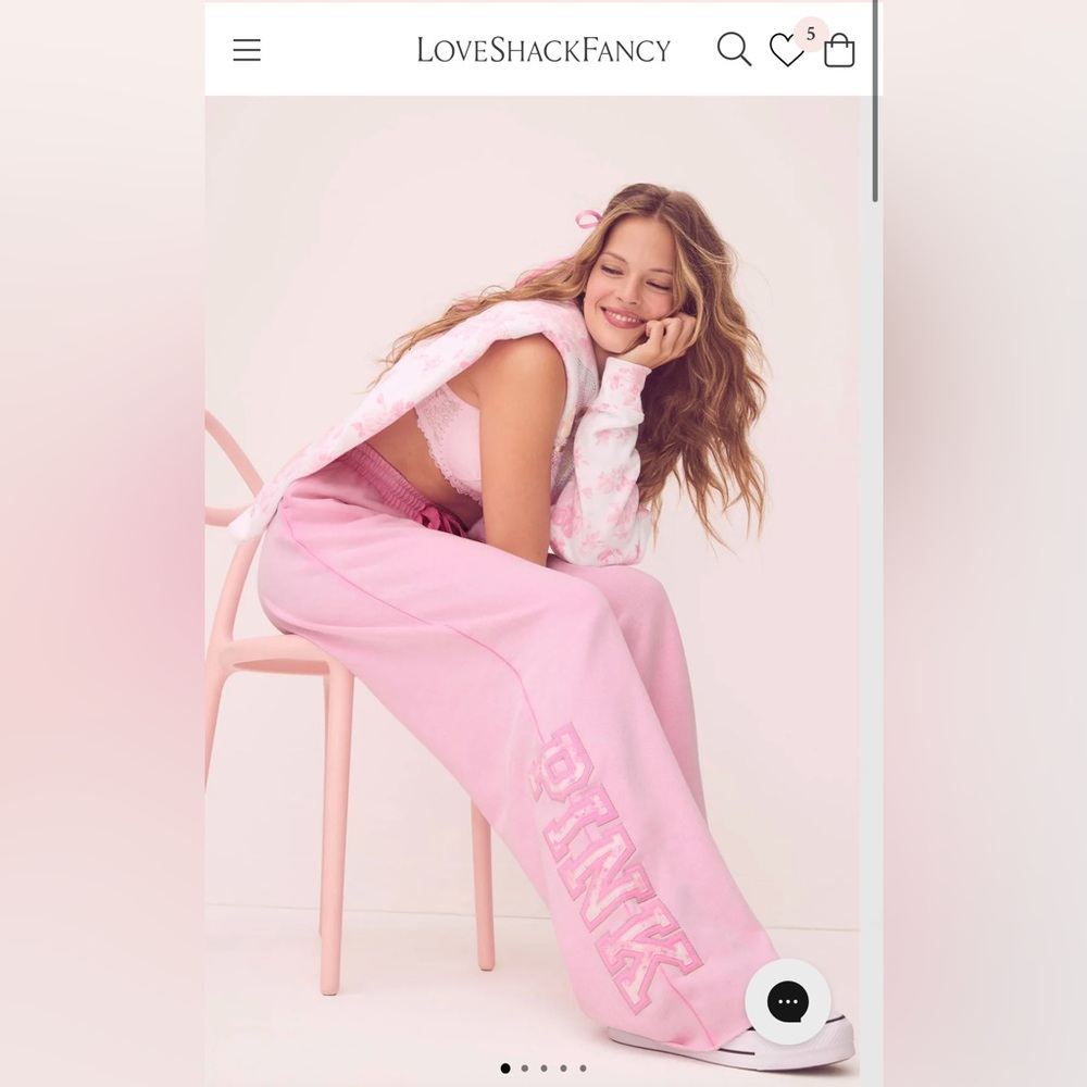 LoveShackFancy Soft Pink wide leg sweatpants